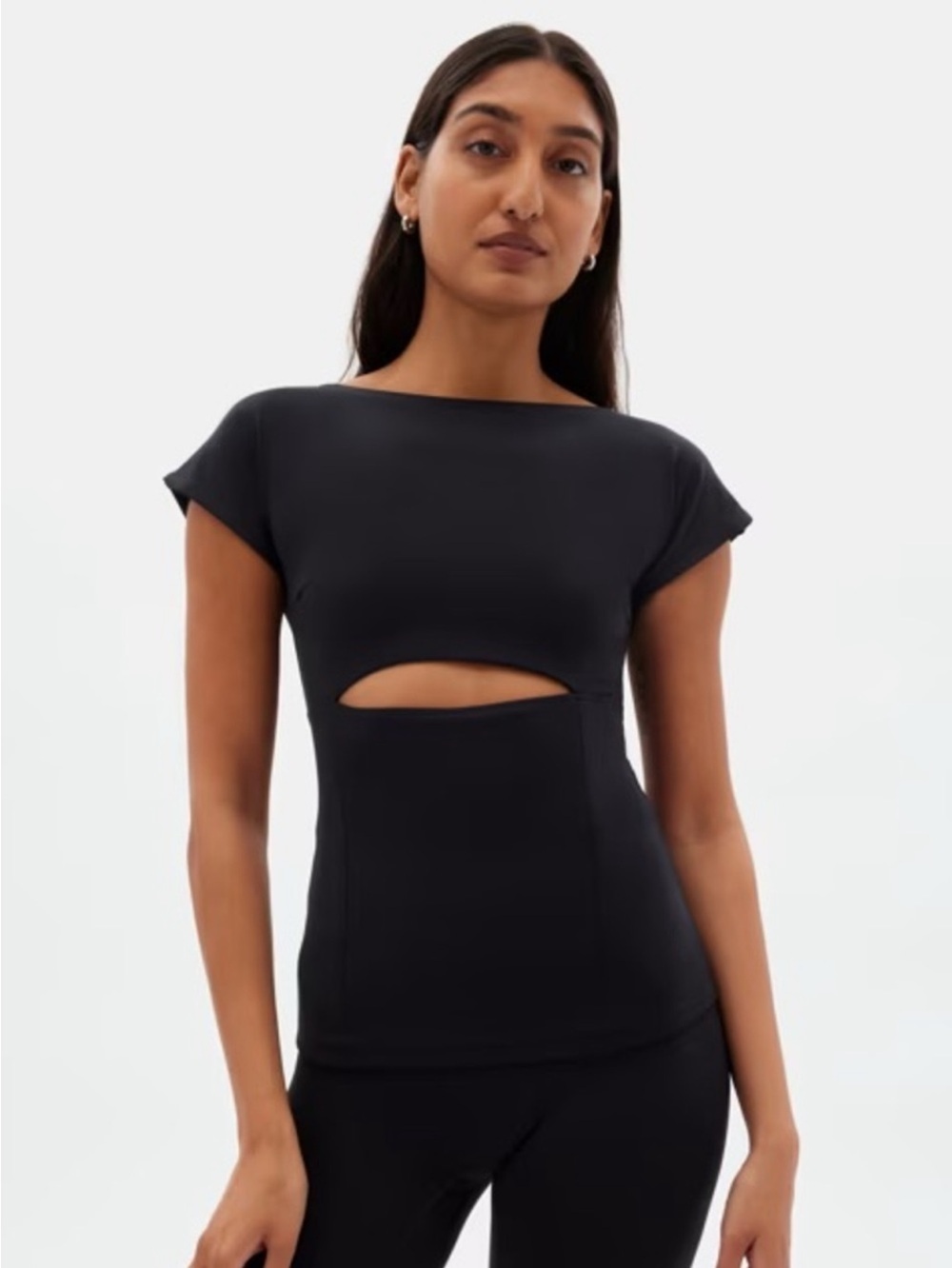 GIRLFRIEND COLLECTIVE Bea Baby Tee Top Small  Cut Out Boat Neck Compression NWT